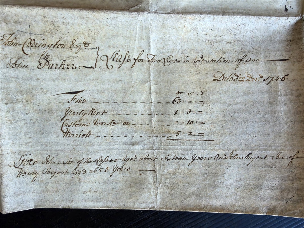 1746 MANUSCRIPT INDENTURE on VELLUM in ENGLISH antique 25 x 29"