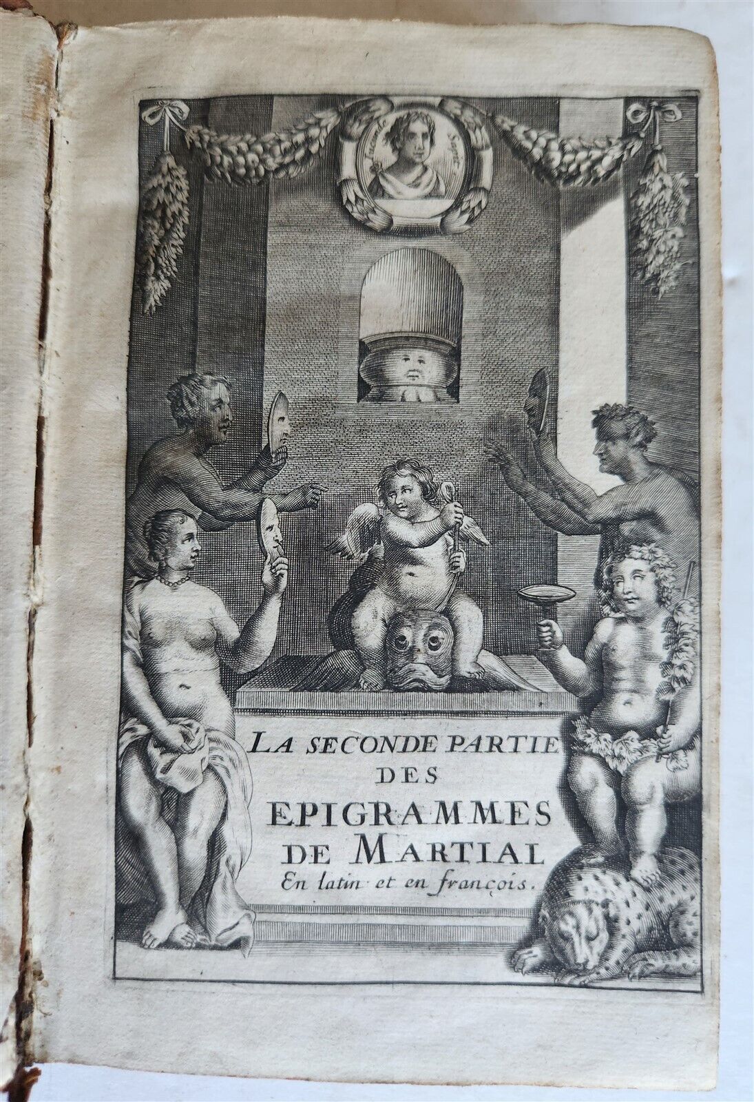 1655 MARTIALIS EPIGRAMMES 2 VOLUMES antique in FRENCH & LATIN