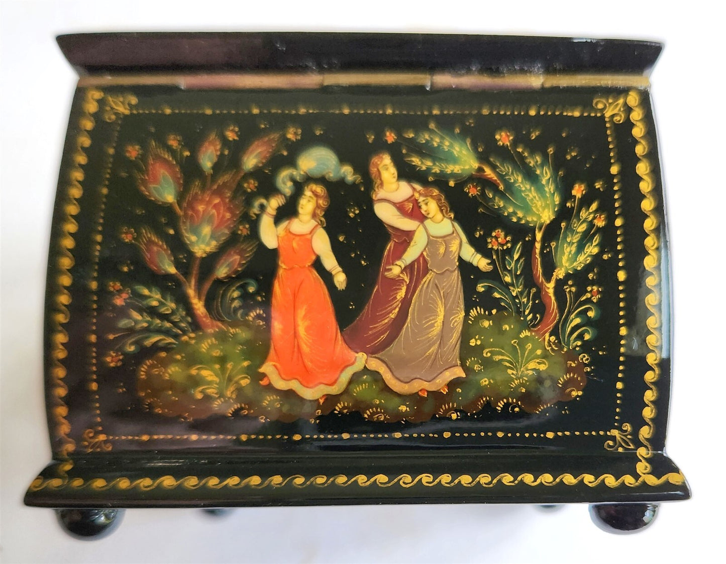 RUSSIAN PALEKH SCHOOL 5 SIDED VINTAGE LACQUER BOX ARTIST SIGNED