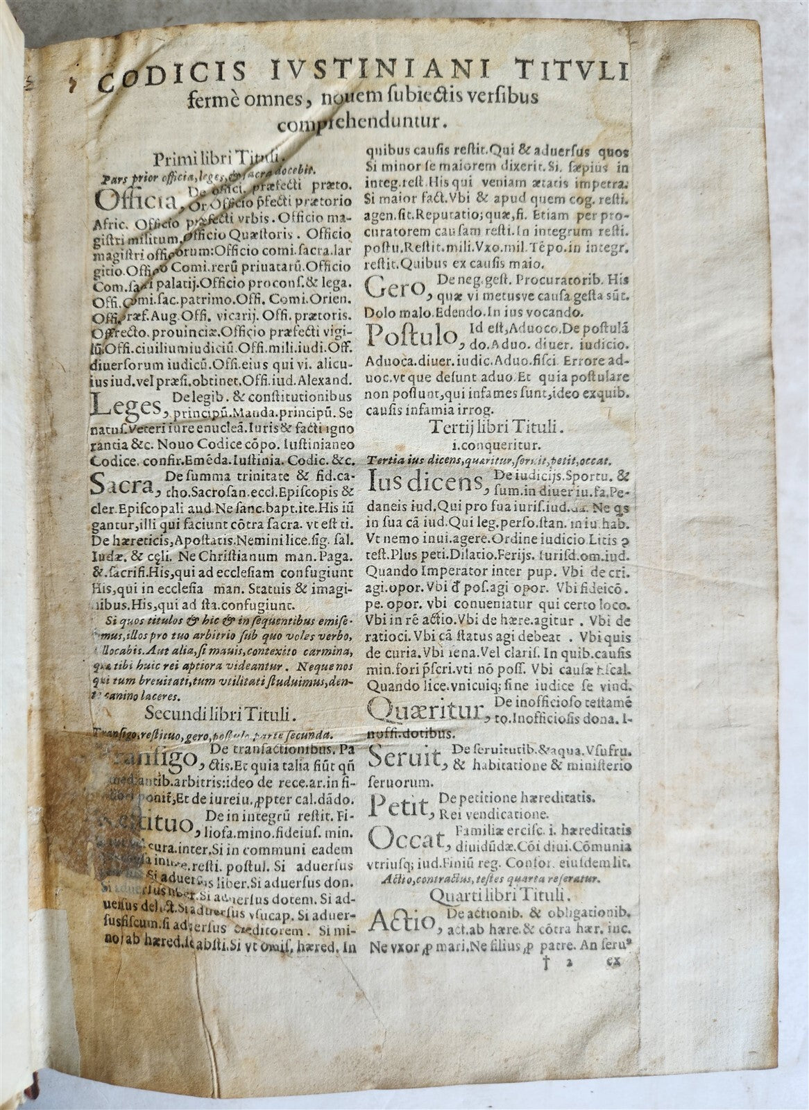 1591 LAW BOOK in LATIN Codicis Domini Iustiniani antique 16th CENTURY