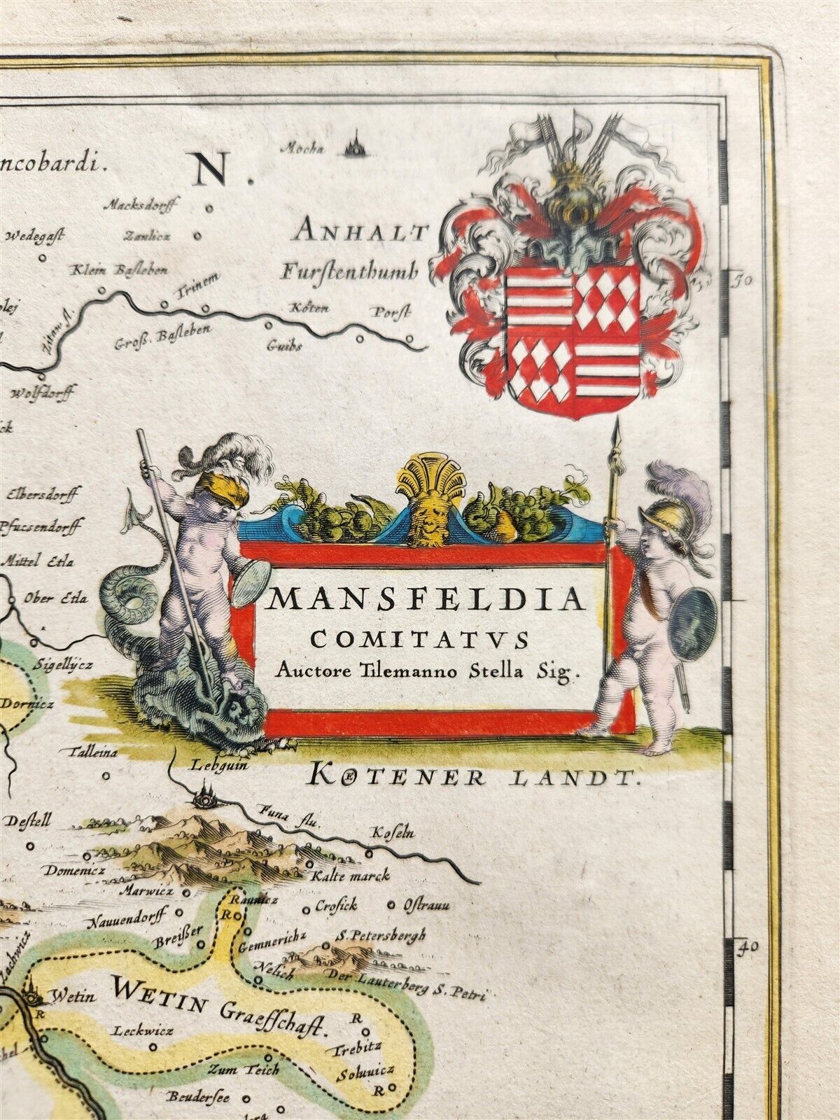 1640 MAP of GERMANY MANSFELD REGION WILLEM BLAEU antique AUTHENTIC hand colored