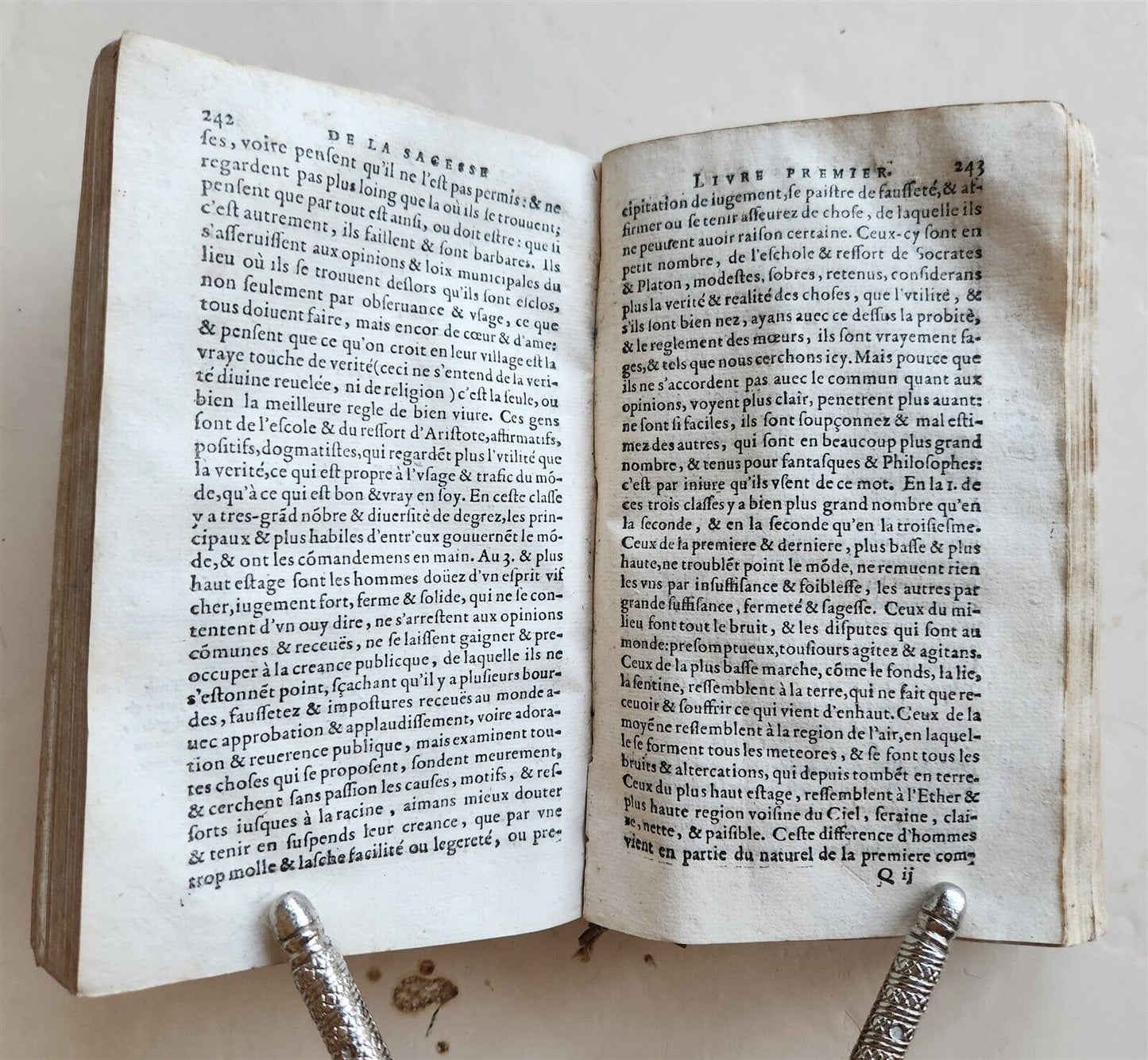 1623 French neo-skepticism by PIERRE CHARRON antique DECORATIVE BINDING