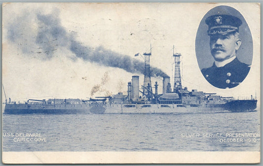 USS DELAWARE CAPT. C.C. GOVE ANTIQUE POSTCARD
