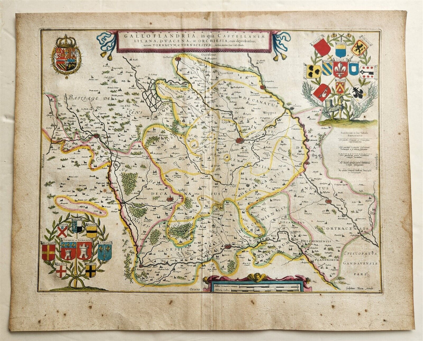 1640 MAP of FRANCE FLANDERS by WILLEM BLAEU antique AUTHENTIC hand colored