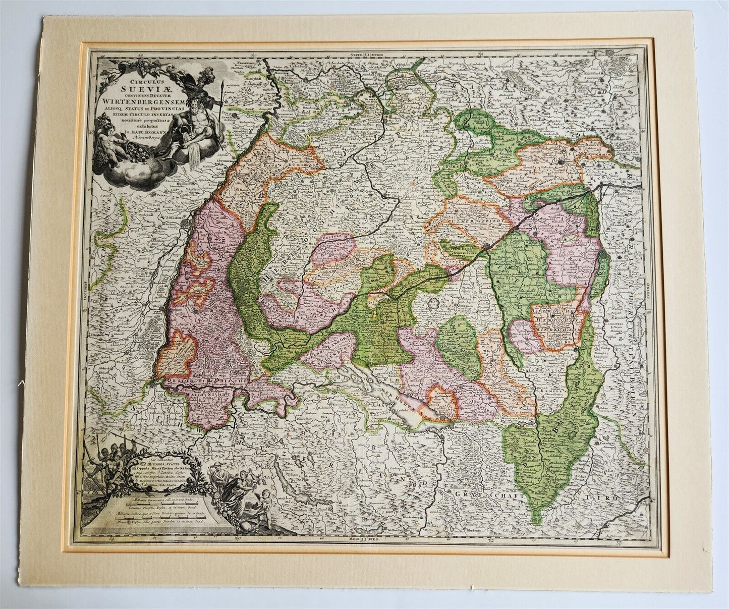 1720s MAP of GERMANY SWABIA by J.B.HOMANN antique AUTHENTIC hand colored