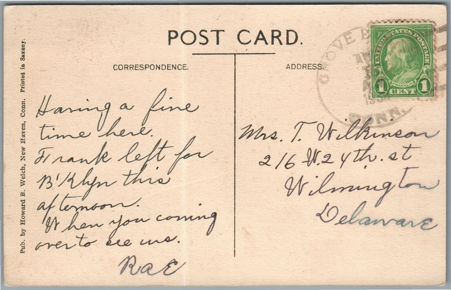 GROVE BEACH CT ANTIQUE POSTCARD