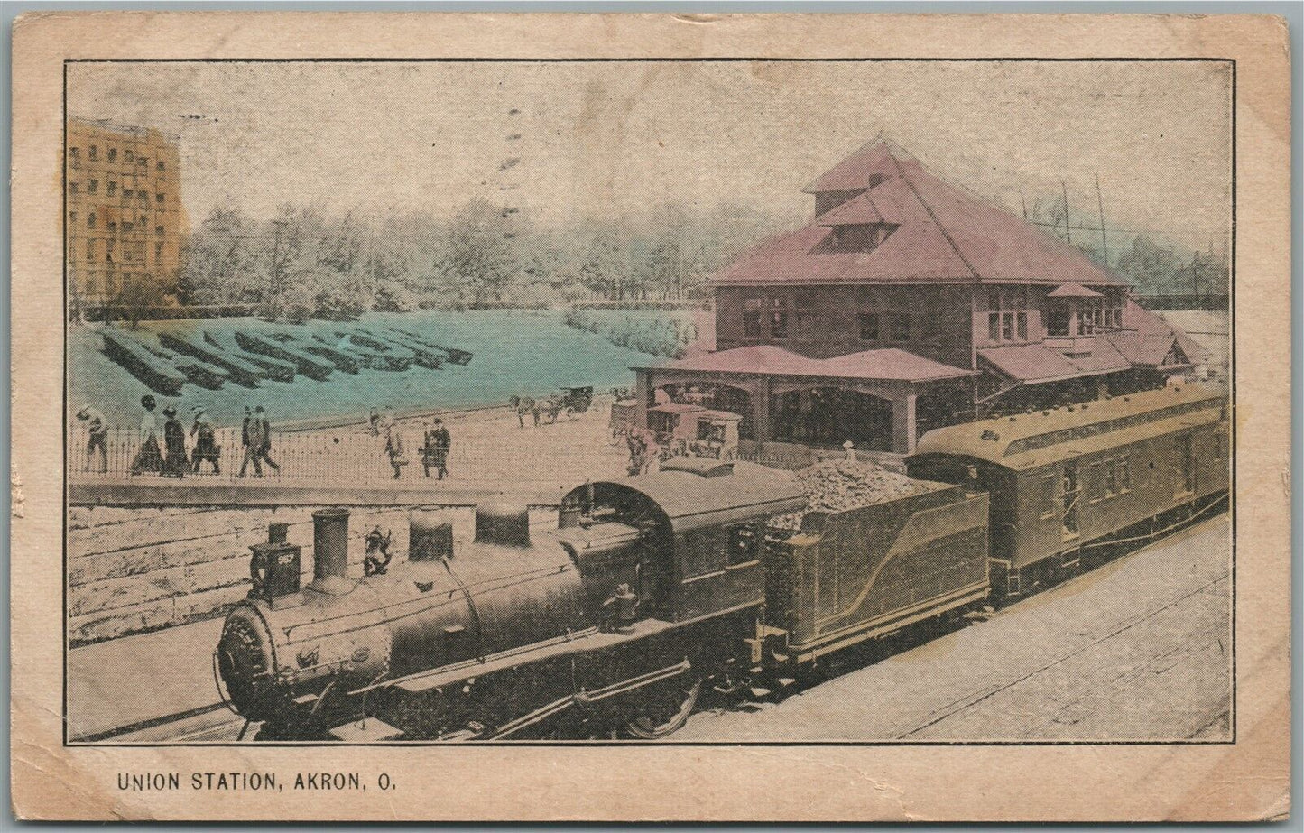AKRON OH RAILROAD STATION RAILWAY DEPOT ANTIQUE POSTCARD