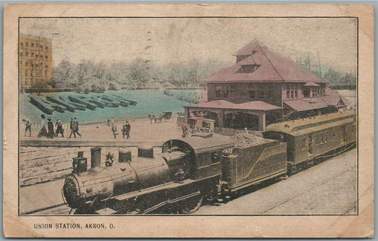 AKRON OH RAILROAD STATION RAILWAY DEPOT ANTIQUE POSTCARD