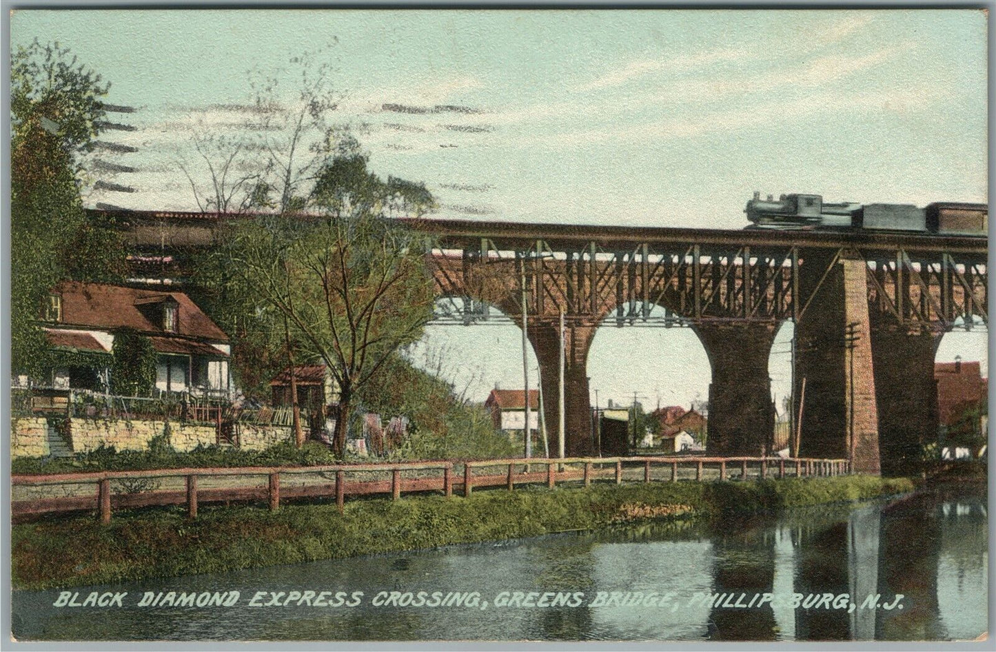 PHILLIPSBURG NJ RAILROAD CROSSING GREENS BRIDGE ANTIQUE POSTCARD
