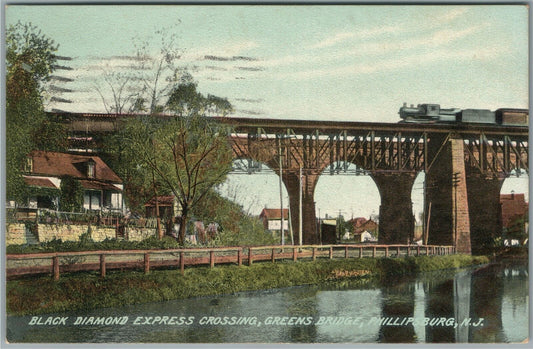 PHILLIPSBURG NJ RAILROAD CROSSING GREENS BRIDGE ANTIQUE POSTCARD