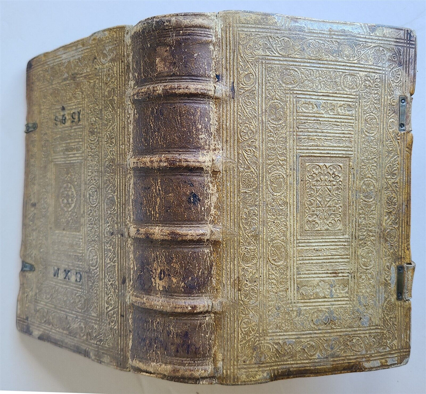 1594 CALLIGRAPHIA by Johannes Posselius antique PIGSKIN BINDING w/ CLASPS