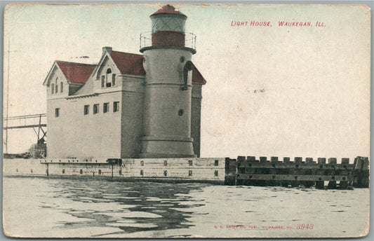 WAUKEGAN IL LIGHT HOUSE ANTIQUE POSTCARD