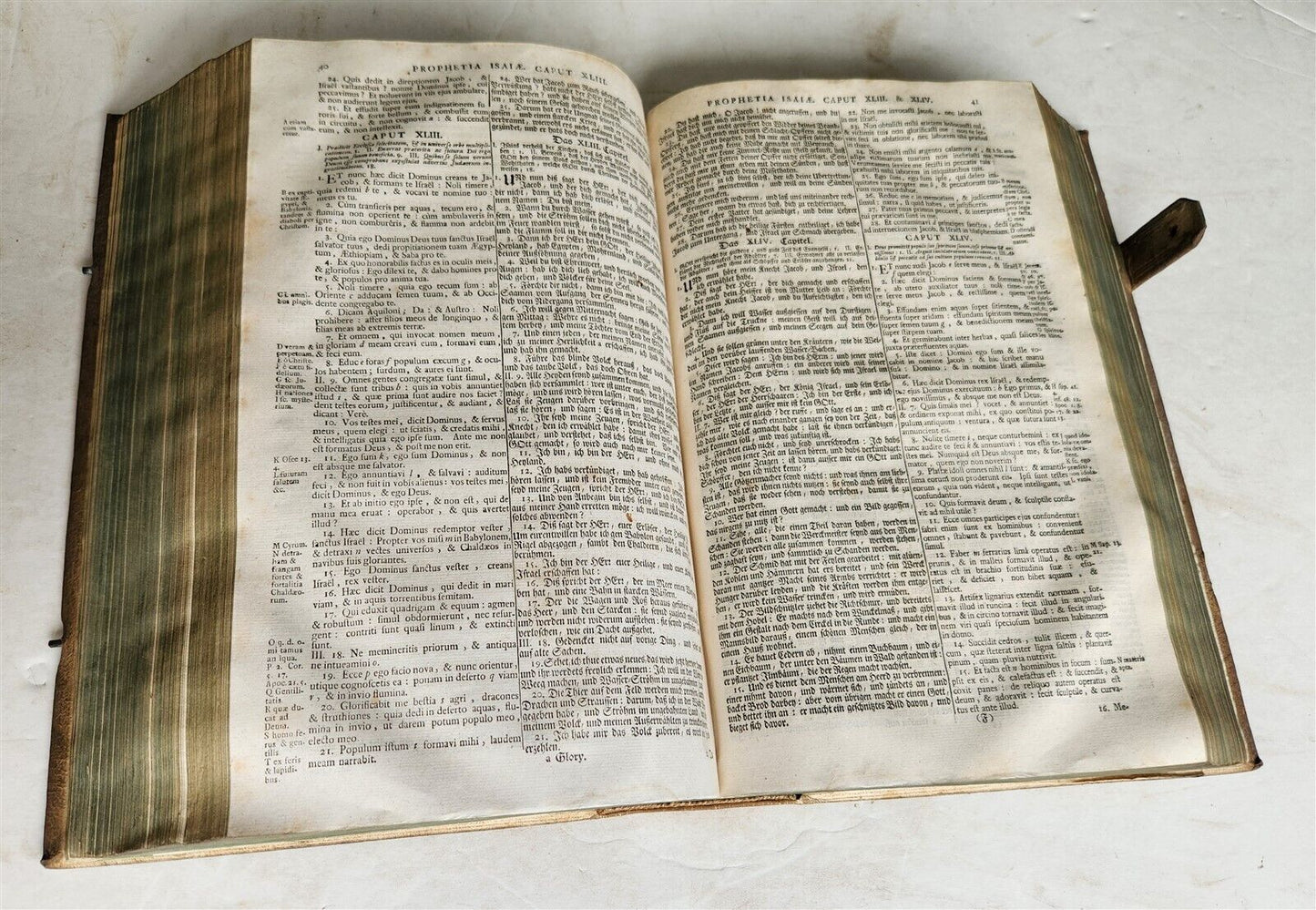 1749 BIBLE in GERMAN & LATIN antique HAND TOOLED PIGSKIN BOUND FOLIO