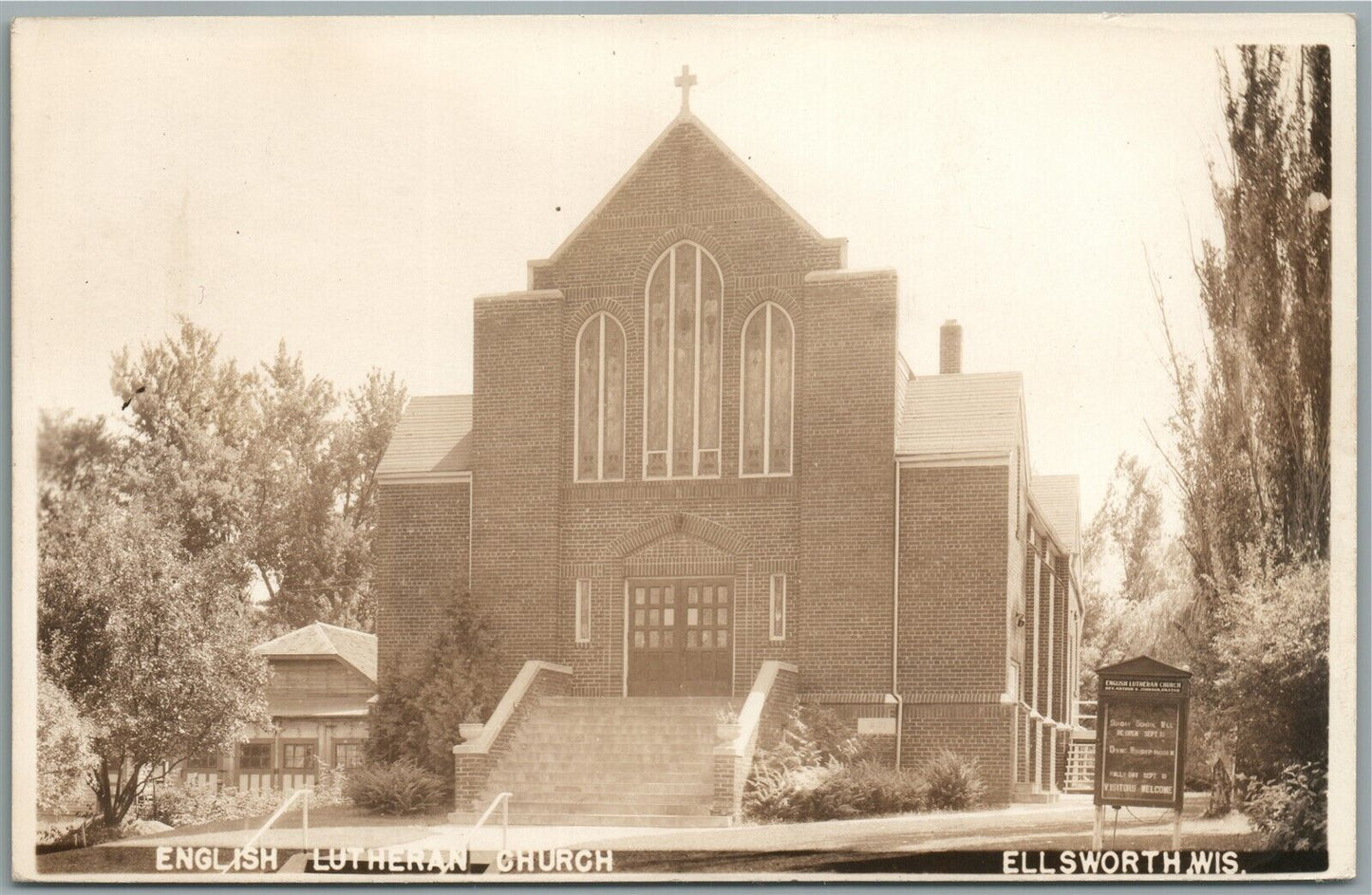 ELLSWORTH WI ENGLISH LUTHERAN CHURCH ANTIQUE REAL PHOTO POSTCARD RPPC