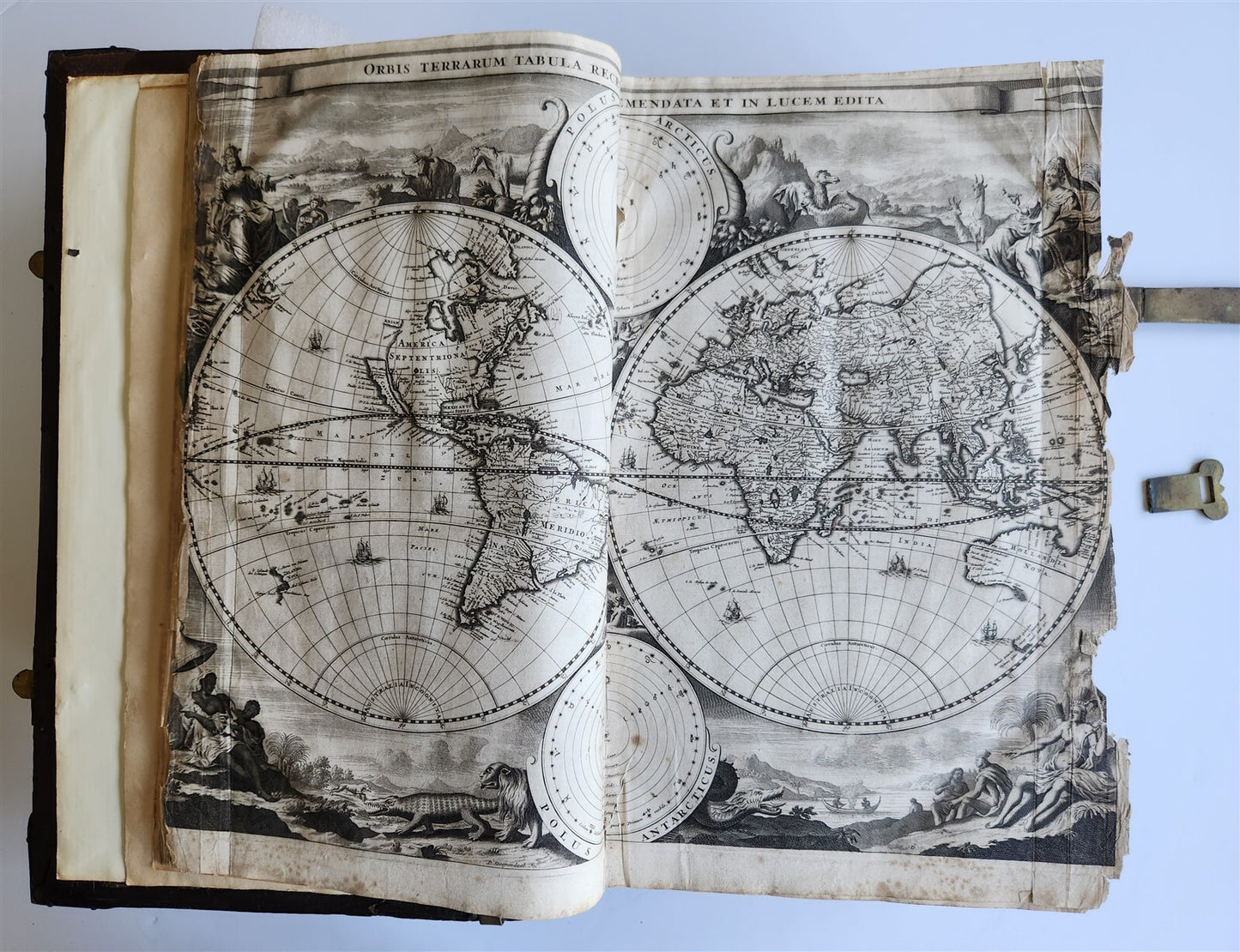 1702 BIBLE in DUTCH MASSIVE FOLIO antique ILLUSTRATED w/6 MAPS incl. WORLD'S MAP