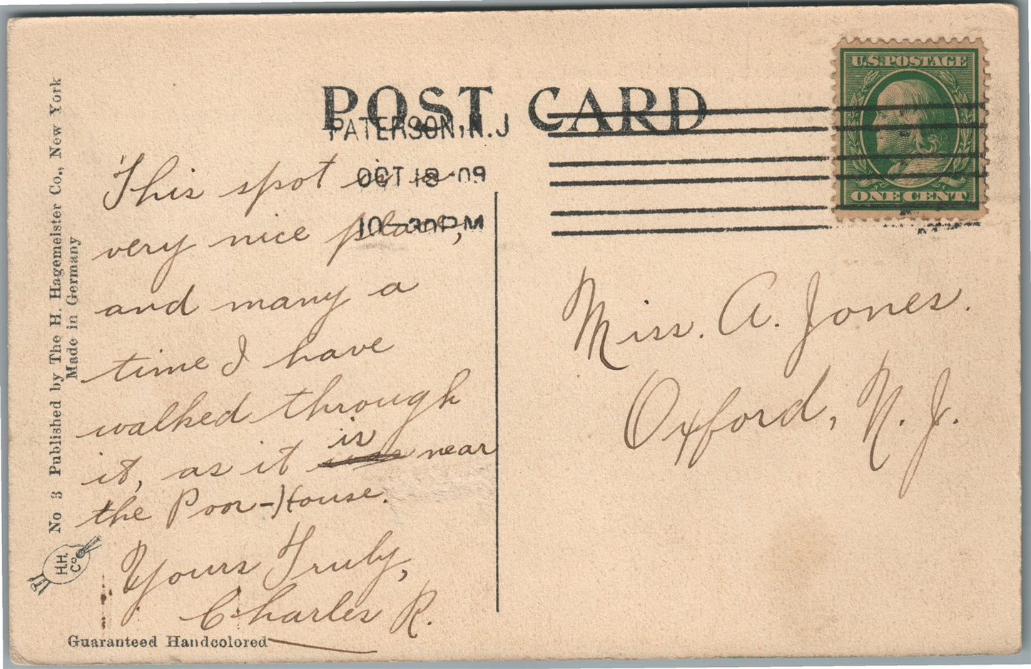 HUGHMOUNTAIN NJ PREAKNESS HILLS ANTIQUE POSTCARD