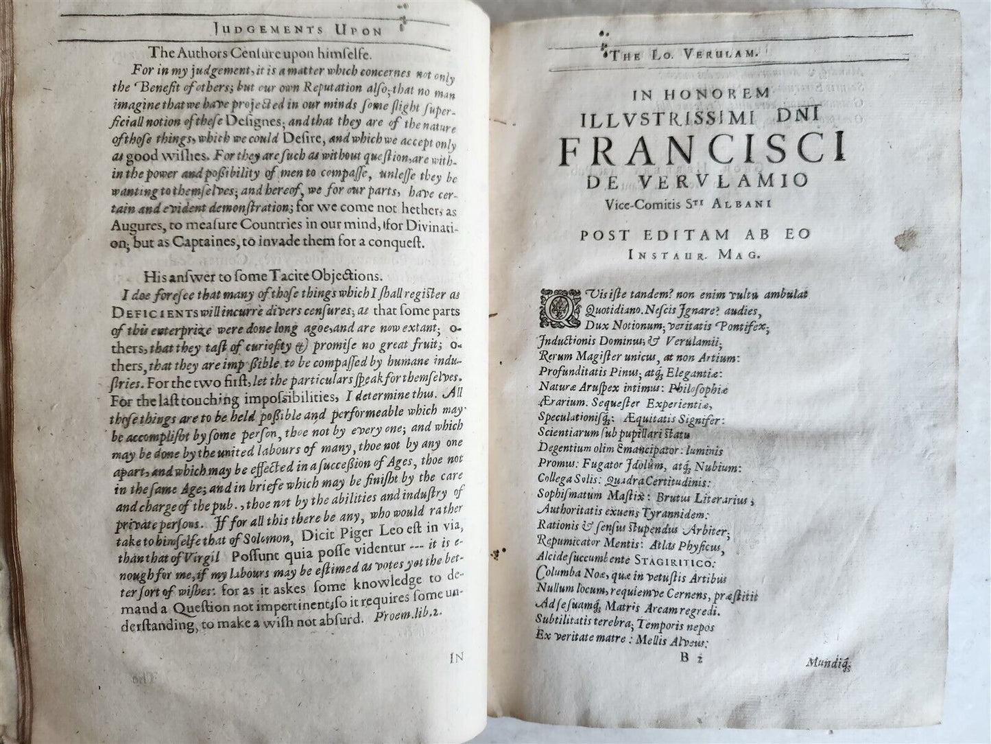 1640 FRANCIS BACON in ENGLISH antique Partitions of Sciences