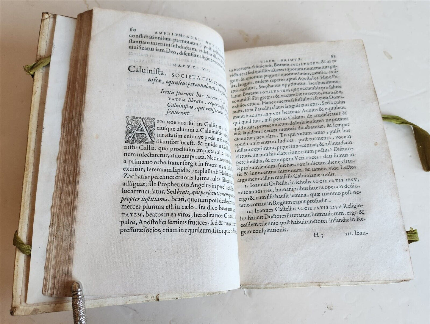 1605 JESUIT DEFENSE AGAINST ATTACKS of CALVINISTS antique PIGSKIN BINDING
