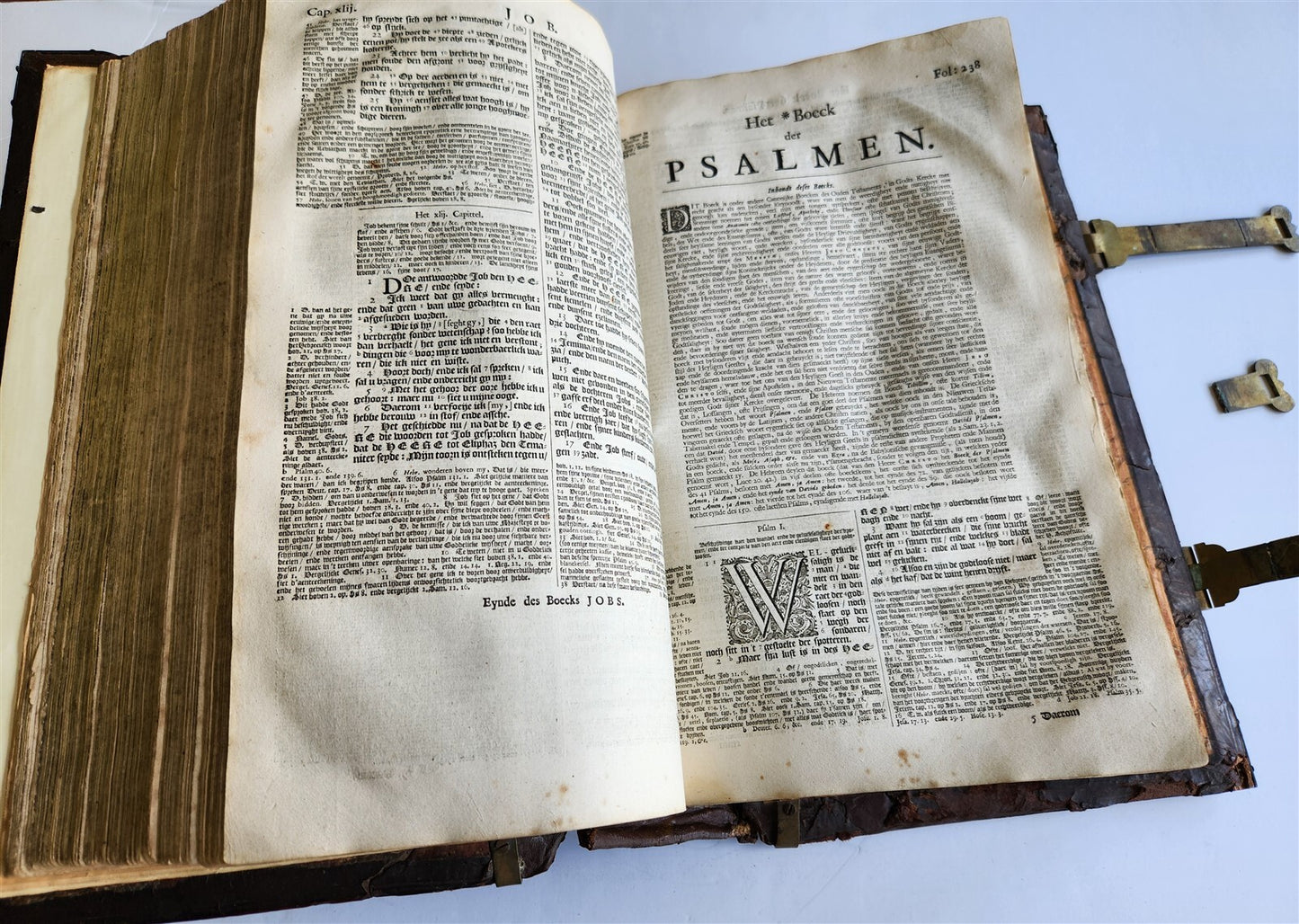 1702 BIBLE in DUTCH MASSIVE FOLIO antique ILLUSTRATED w/6 MAPS incl. WORLD'S MAP
