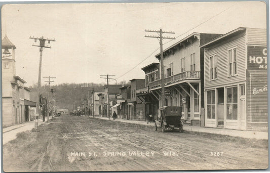SPRING VALLEY WI MAIN STREET ANTIQUE REAL PHOTO POSTCARD RPPC