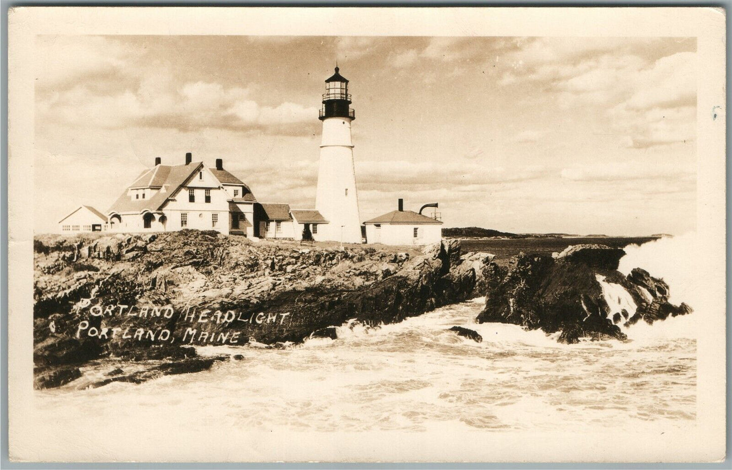 PORTLAND ME LIGHTHOUSE ANTIQUE REAL PHOTO POSTCARD RPPC