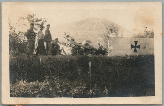 WWI ERA GERMAN AIRPLANE CRUSH ANTIQUE REAL PHOTO POSTCARD RPPC