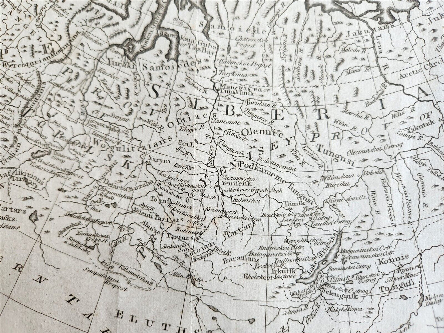 1785 RUSSIAN EMPIRE Discoveries between Asia and North America antique MAP