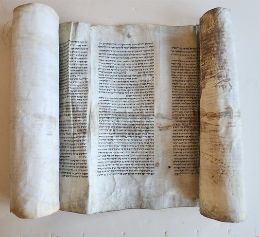TORAH SCROLL FRAGMENT MANUSCRIPT on VELLUM antique BIBLE CREATION of the WORLD