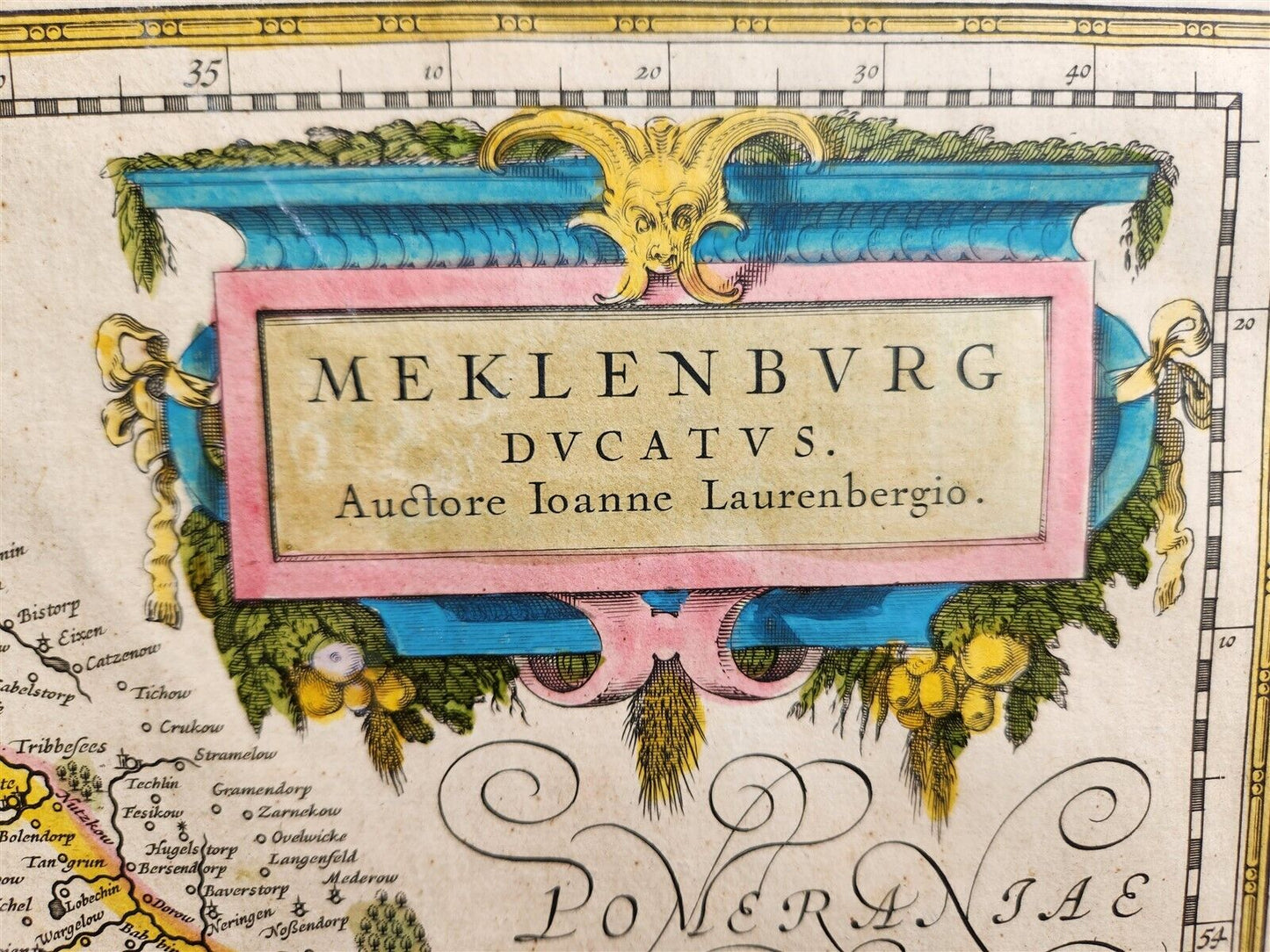 1640 MAP of GERMANY MECKLENBURG by WILLEM BLAEU antique AUTHENTIC hand colored