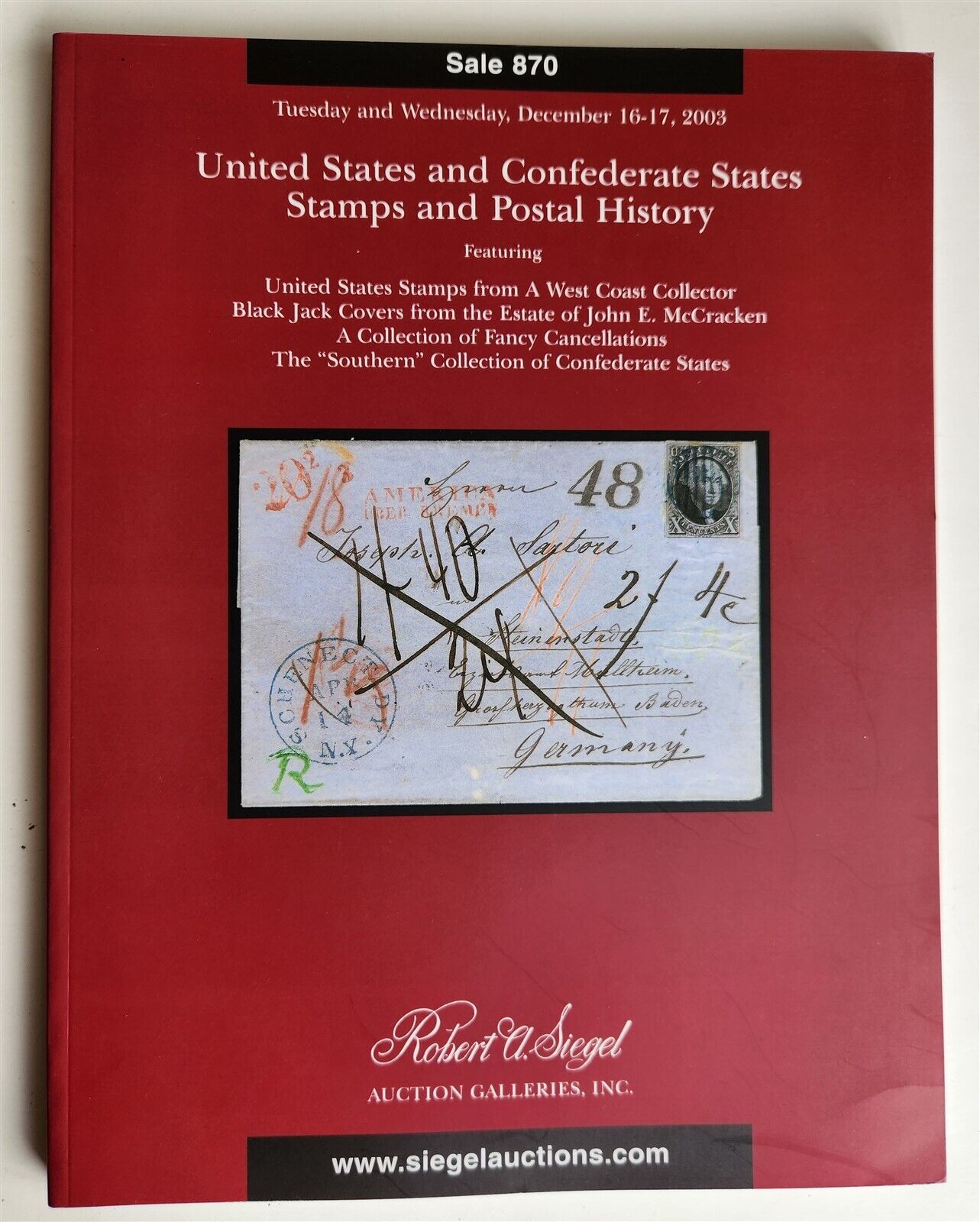 PHILATELIC ROBERT SIEGEL AUCTION CATALOG CONFEDERATE STATES STAMPS 2003