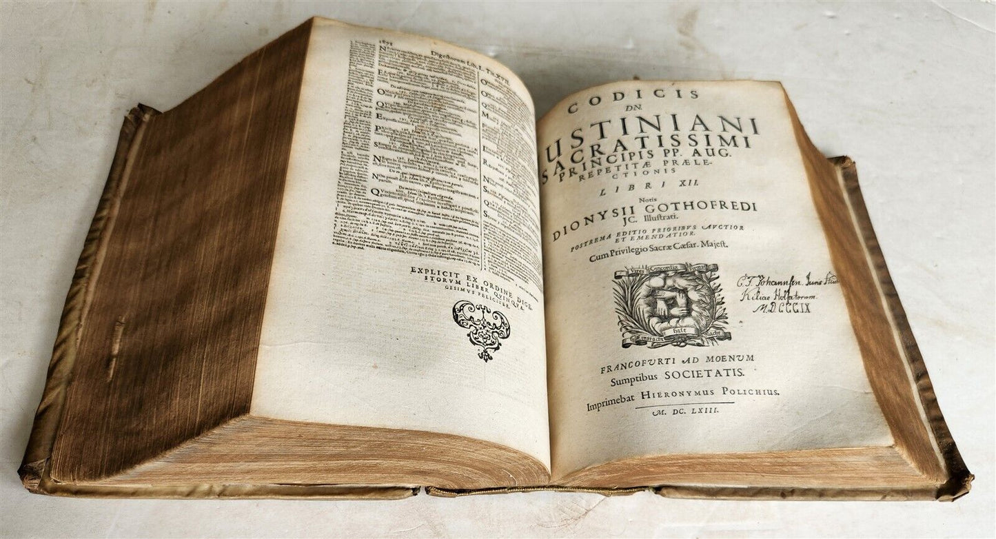 1663 CORPUS JURIS CIVILIS by Denis Godefroy antique VELLUM BINDING