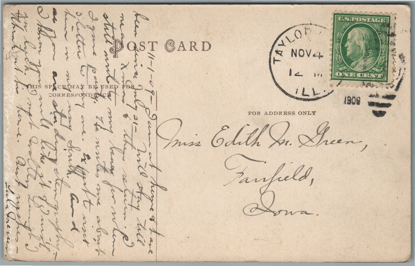TAYLORVILLE IL CLAY STREET ANTIQUE POSTCARD