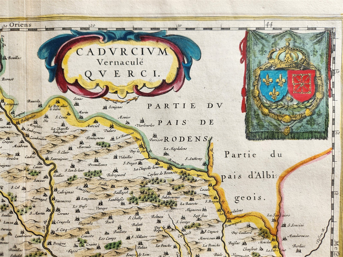 1640 MAP of FRANCE Quercy Province WILLEM BLAEU antique AUTHENTIC hand colored