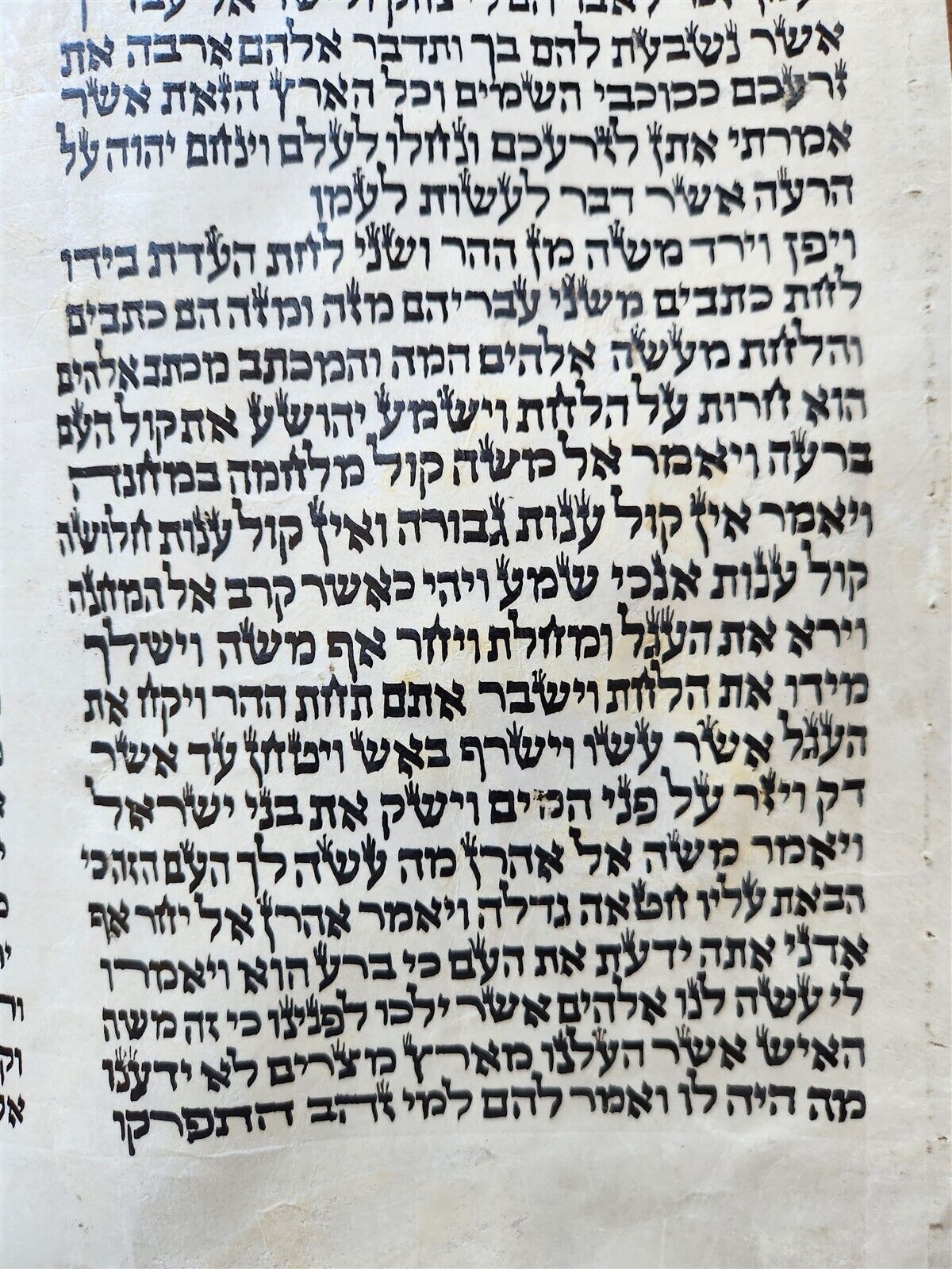 TORAH SCROLL FRAGMENT MANUSCRIPT on VELLUM antique BIBLE EXODUS 32:2 - 34:35