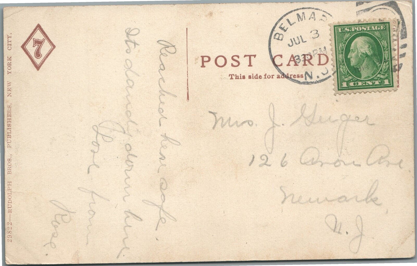 BELMAR NJ RAILROAD STATION RAILWAY DEPOT ANTIQUE POSTCARD