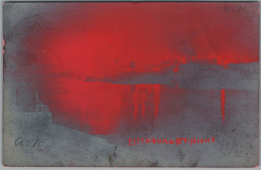 PITTSBURG PA BY NIGHT ANTIQUE POSTCARD