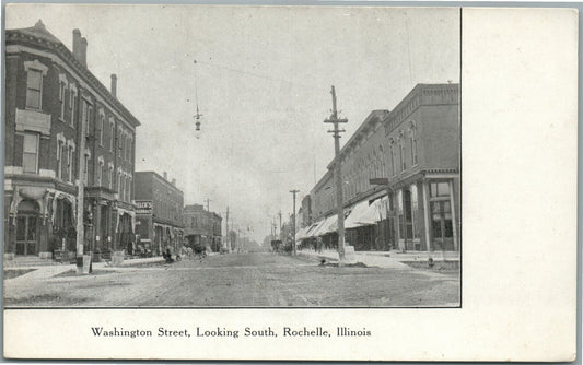 ROCHELLE IL WASHINGTON STREET ANTIQUE POSTCARD
