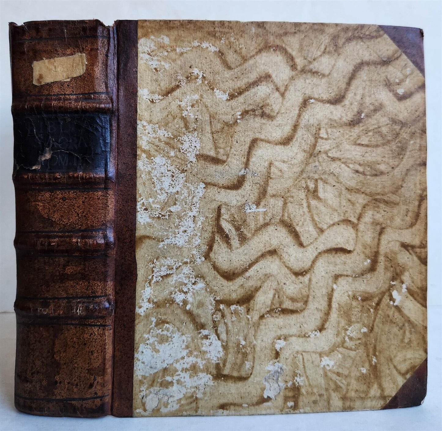 1602 BIBLE in LATIN ILLUSTRATED w/ MAP & NUMEROUS WOODCUTS antique