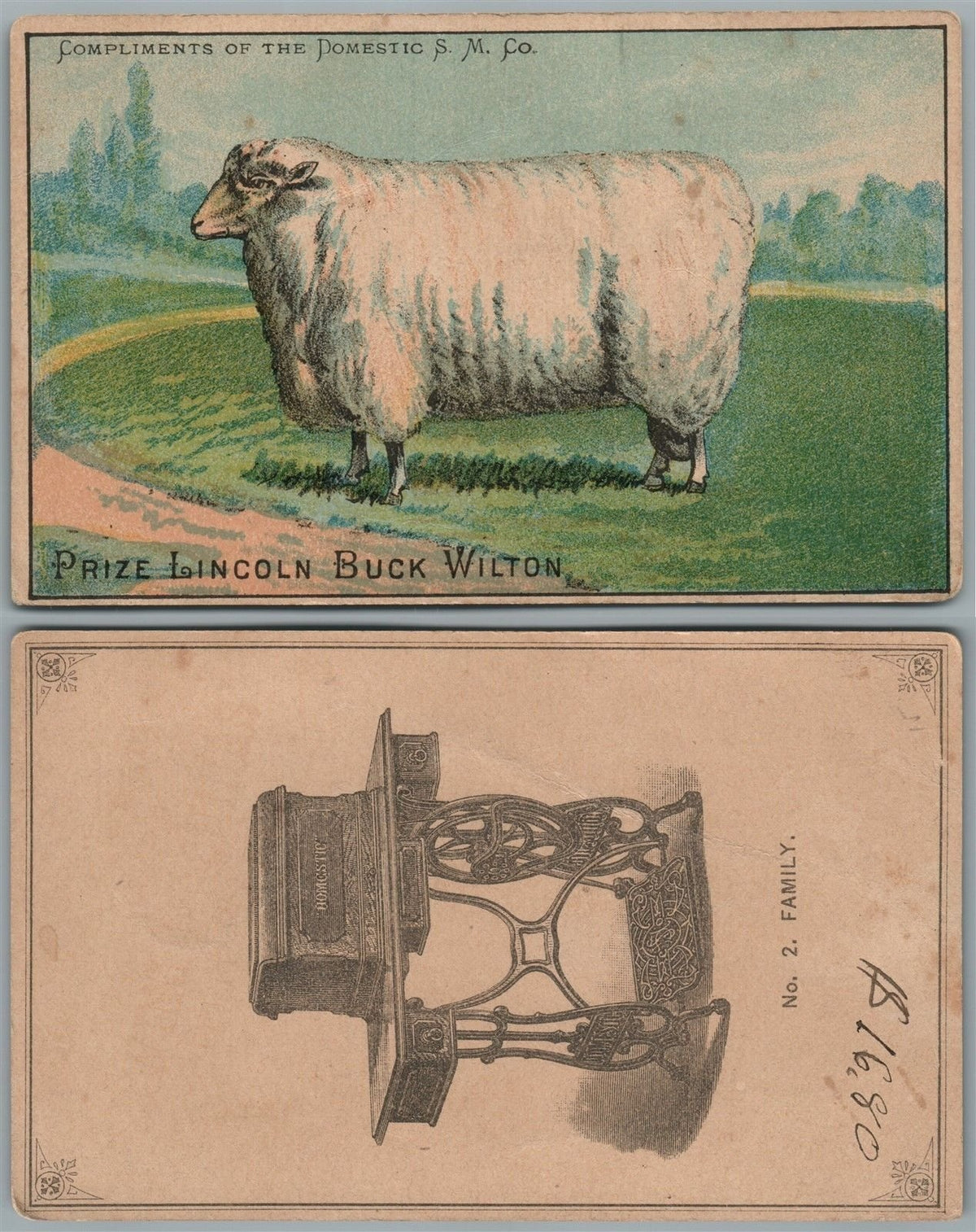 PRIZE LINCOLN BUCK WILTON SEWING MACHINE ANTIQUE TRADE CARD