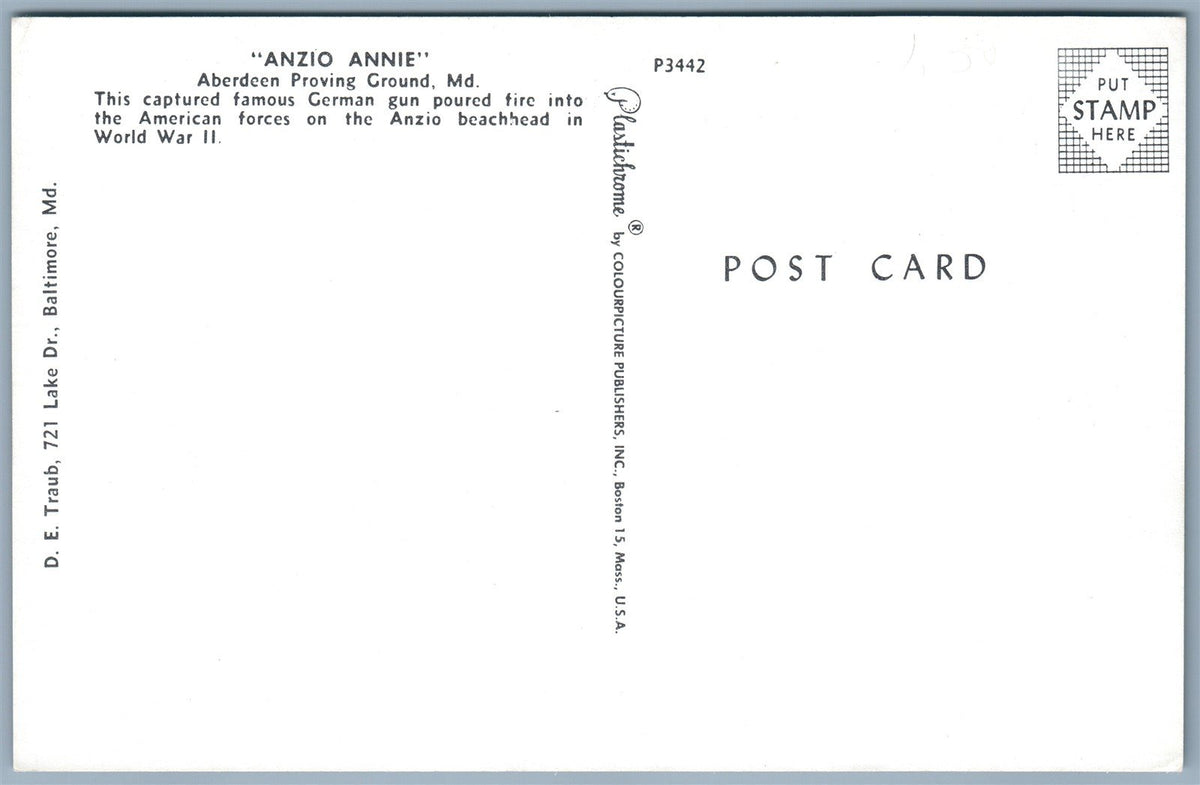 GROUND MD GERMAN RAILROAD GUN ANZIO ANNIE VINTAGE POSTCARD