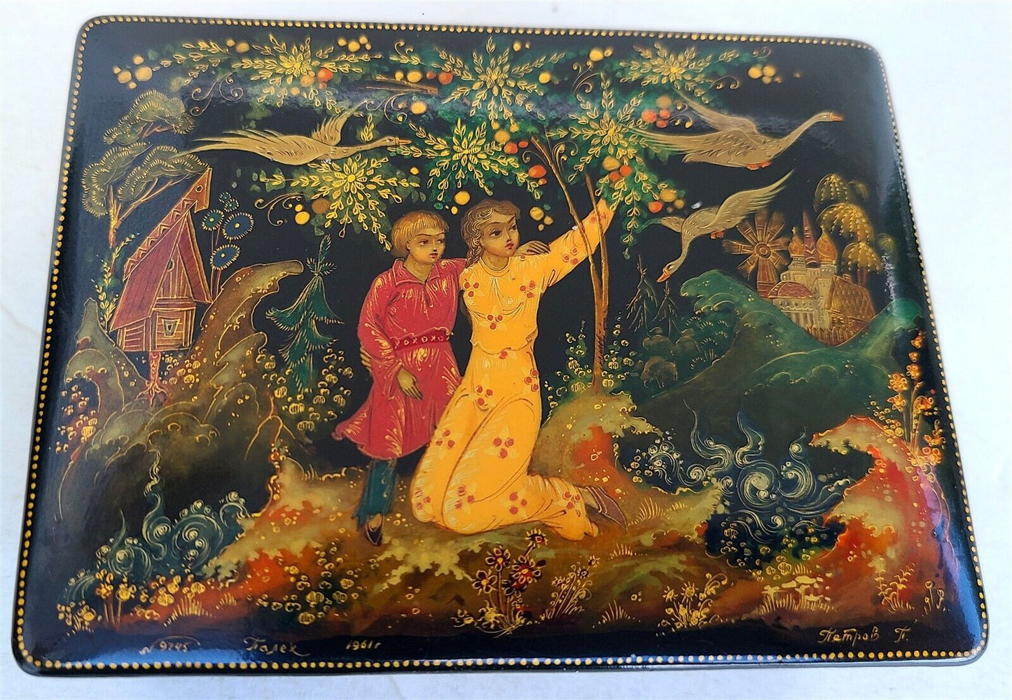 1961 RUSSIAN PALEKH SCHOOL SIGNED LACQUER BOX vintage FAIRY TALE