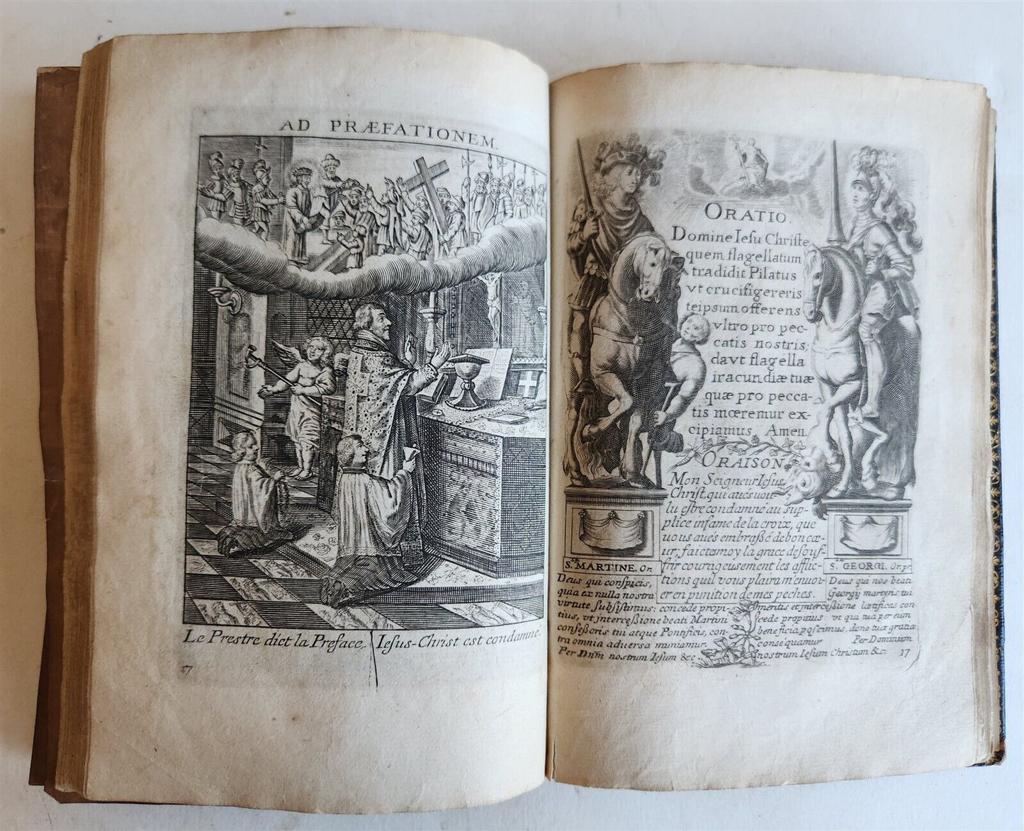 1651 PRAYER BOOK in FRENCH & LATIN BEAUTIFULLY ILLUSTRATED antique FINE BINDING