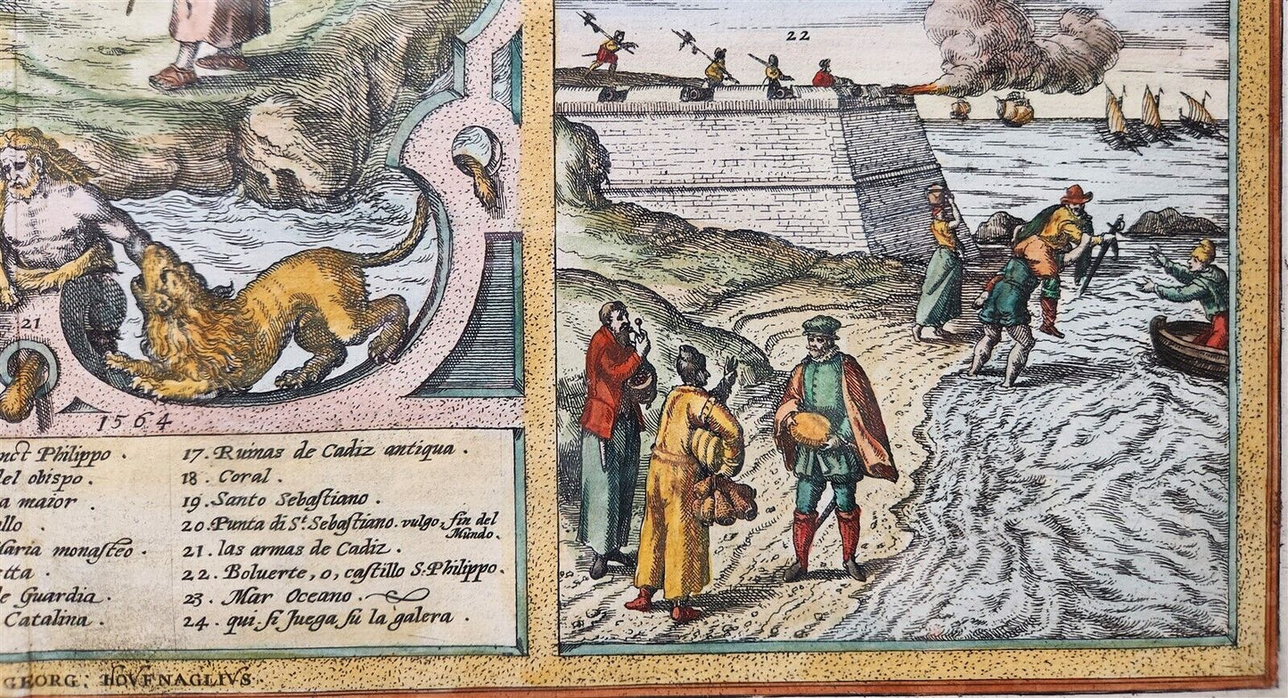 1600s ENGRAVED MAP of CADIZ SPAIN antique GADES AB OCCIDUIS INSULAE PARTIBUS