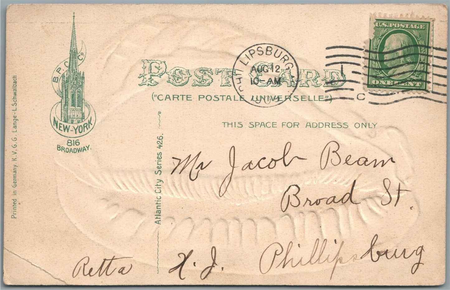 ATLANTIC CITY NJ HOTEL CHALFONTE ANTIQUE POSTCARD