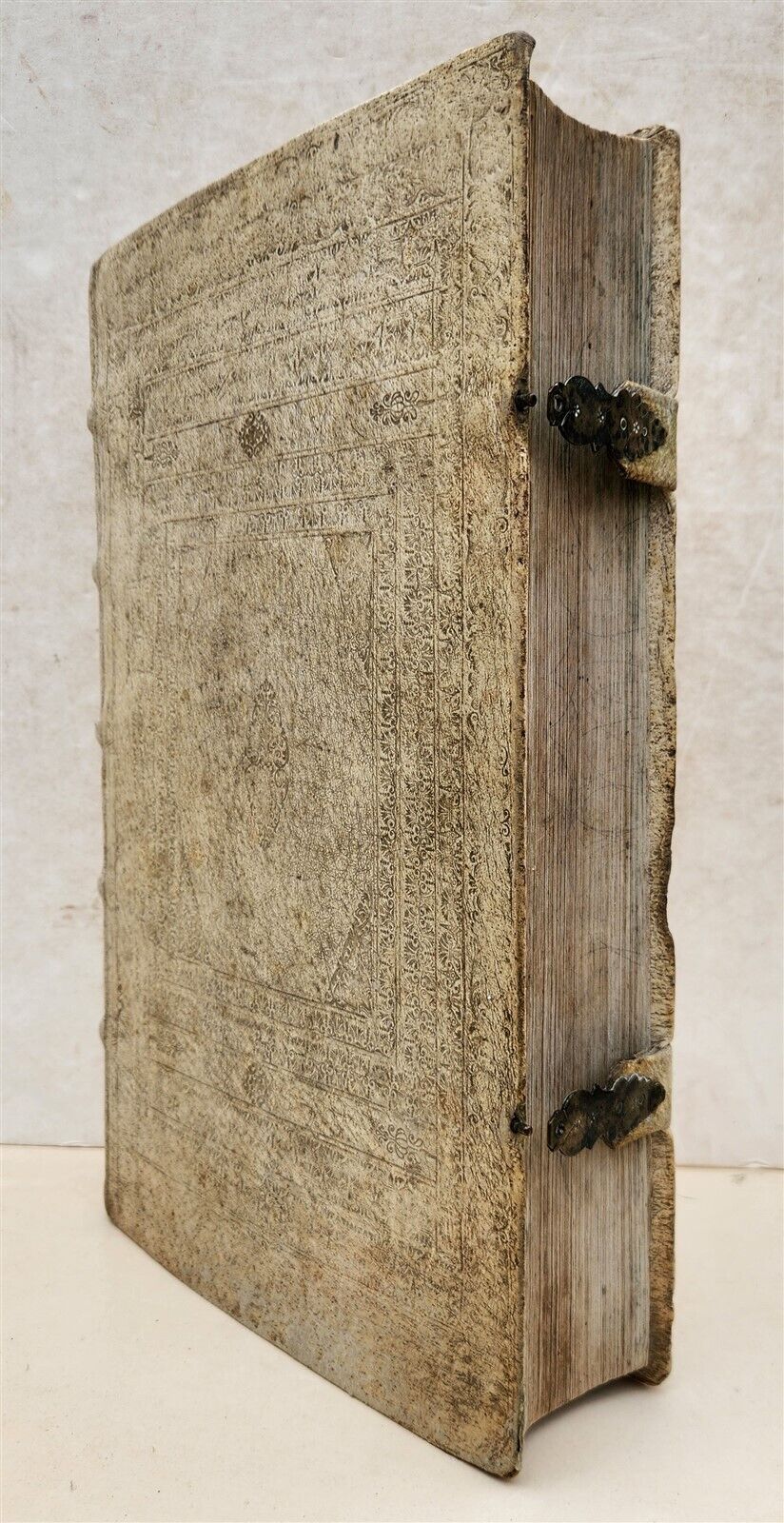 1737 BIBLE in LATIN & GERMAN antique PIGSKIN BOUND FOLIO