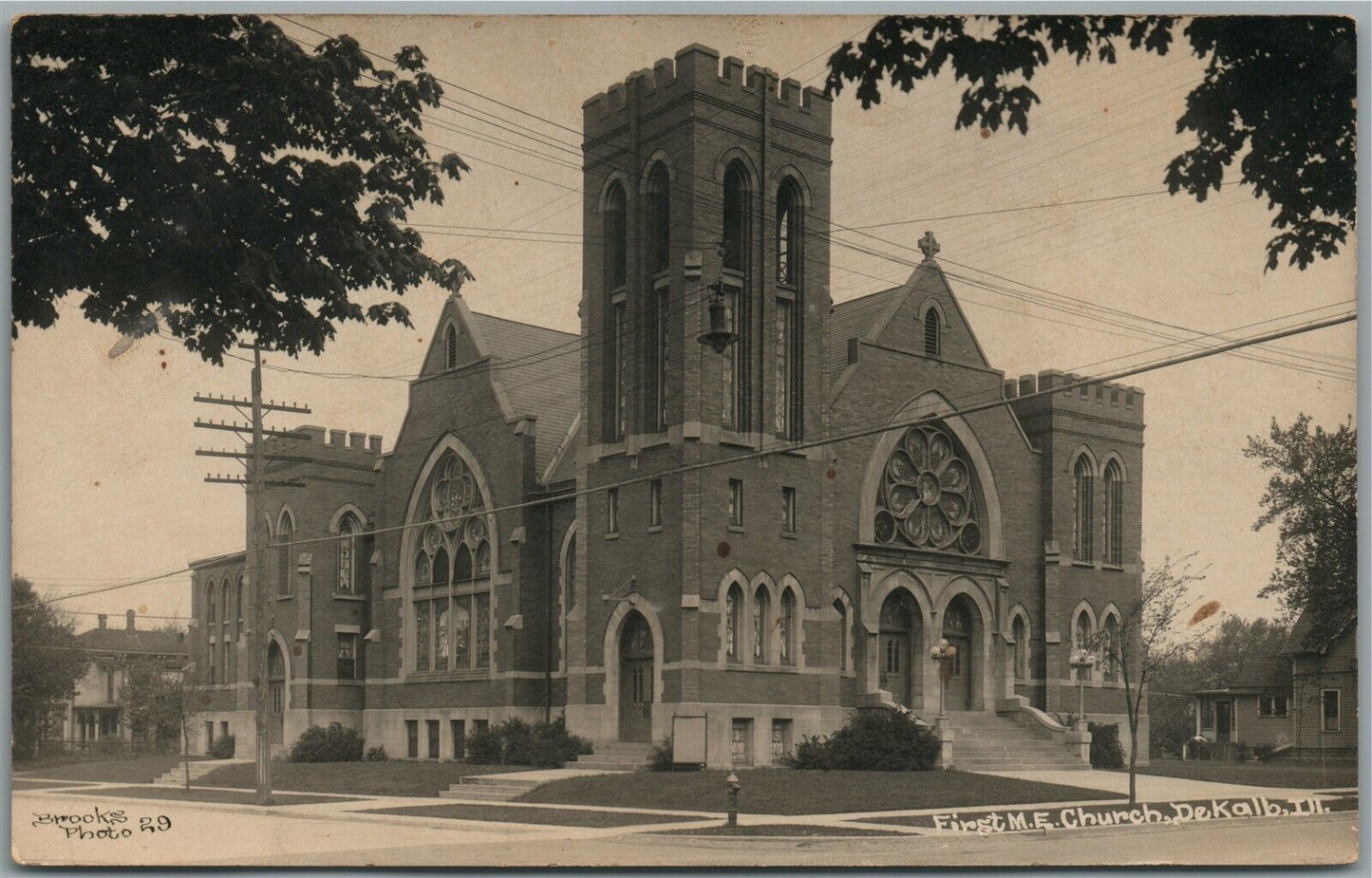 DE KALB IL FIRST M.E. CHURCH ANTIQUE REAL PHOTO POSTCARD RPPC