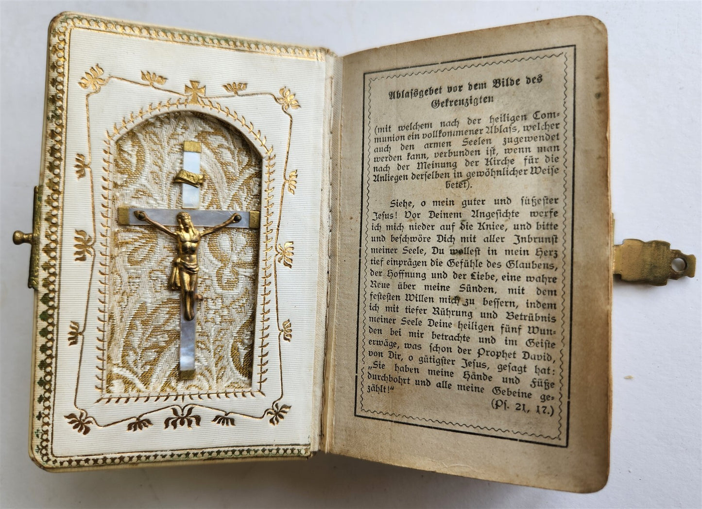 1890 GERMAN PRAYER BOOK w/ MOTHER OF PEARL BINDING antique