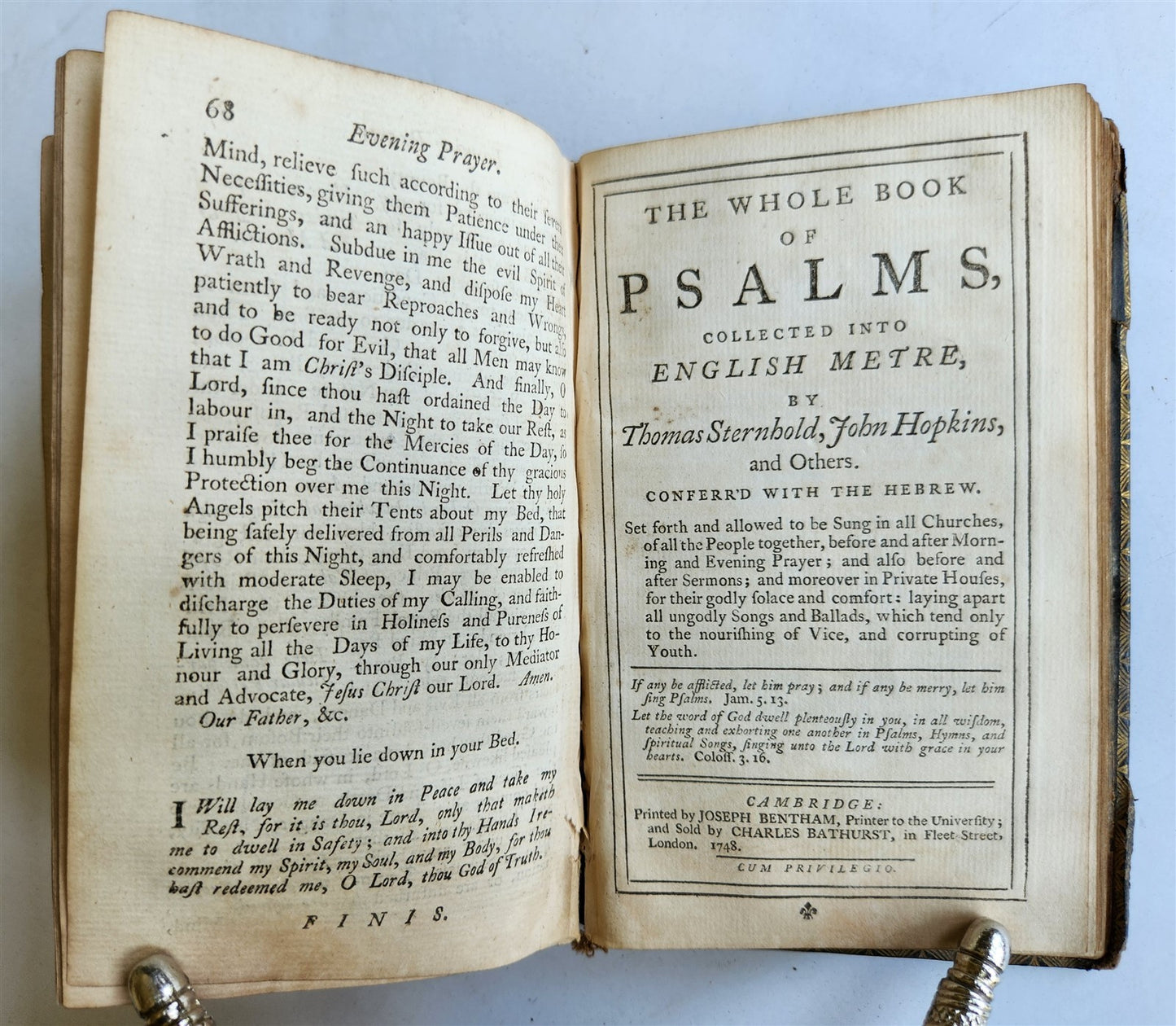 1750 BOOK of COMMON PRAYER w/ PSALTER or PSALMS of DAVID antique in ENGLISH