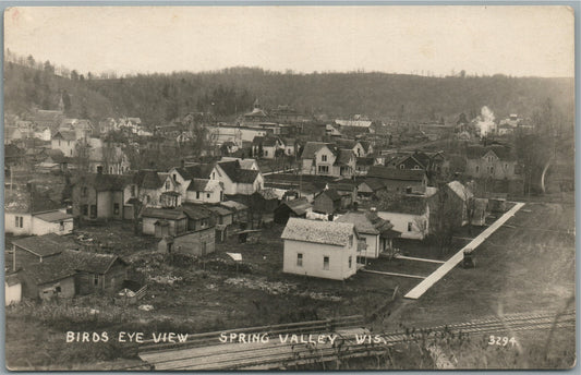 SPRING VALLEY WI BIRDS EYE VIEW ANTIQUE REAL PHOTO POSTCARD RPPC