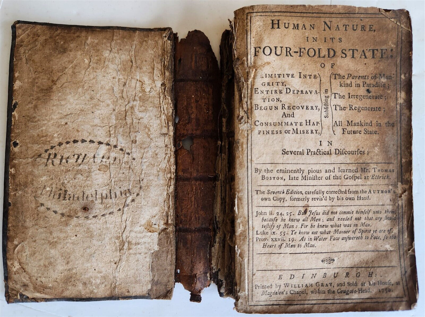 1750 HUMAN NATURE in its FOUR-FOLD STATE by THOMAS BOSTON antique